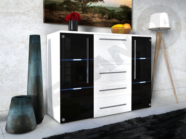 Mirjan24 Komoda Brita, Farby: korpus: biela, dvere: biely lesk, zásuvka: čierny lesk 5902928083200