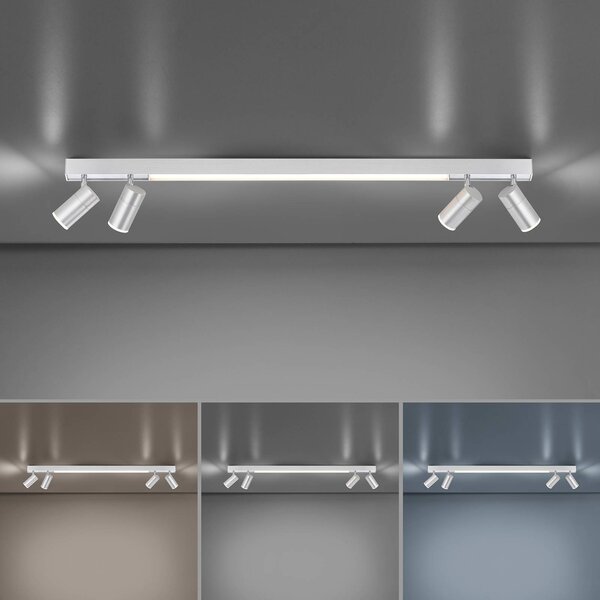 PURE stropné LED svetlo Lines, 120 cm, strieborné, diaľkové ovládanie, Hliník / sivá / zinok, Obývacia izba / jedáleň, kov, Moderný, Stropné svetlo