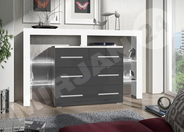 Mirjan24 Komoda Ravido I Plus, Farby: biela / biely lesk 5902928070927