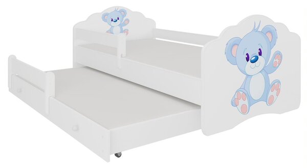 Detská posteľ FROSO II so zábranou, 160x80, vzor f3, modrý medvedík