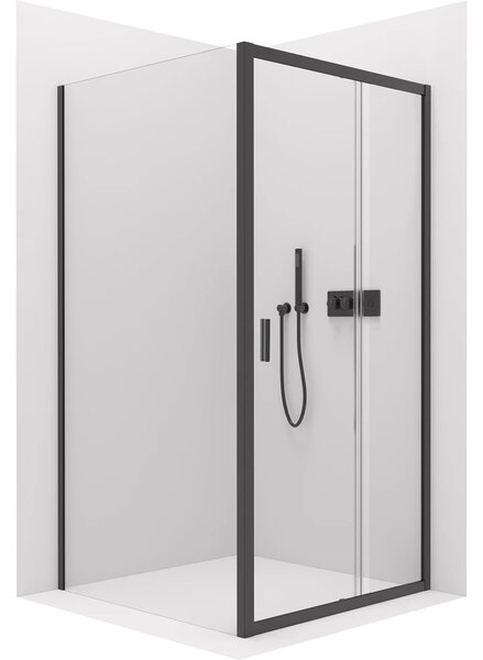 CERANO - Sprchovací kút Varone LINE Ľ/P - 6 mm - čierna matná, transparentné sklo - 90x70x195 cm - posuvný