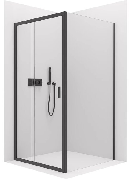 CERANO - Sprchovací kút Varone LINE Ľ/P - 6 mm - čierna matná, transparentné sklo - 90x70x195 cm - posuvný