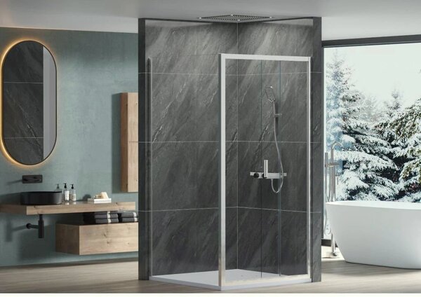 CERANO - Sprchovací kút Varone LINE Ľ/P - 6 mm - chróm, transparentné sklo - 90x70x195 cm - posuvný