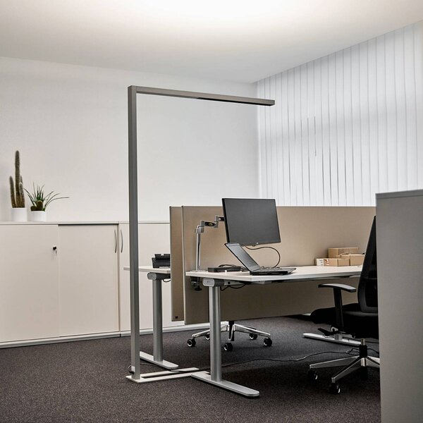 Arcchio Kancelárska stojacia lampa LED Jolinda, strieborná, senzor,, Hliník / sivá / zinok, Pracovňa / Kancelária, Hliník, Moderný, Stojacie svietidlo