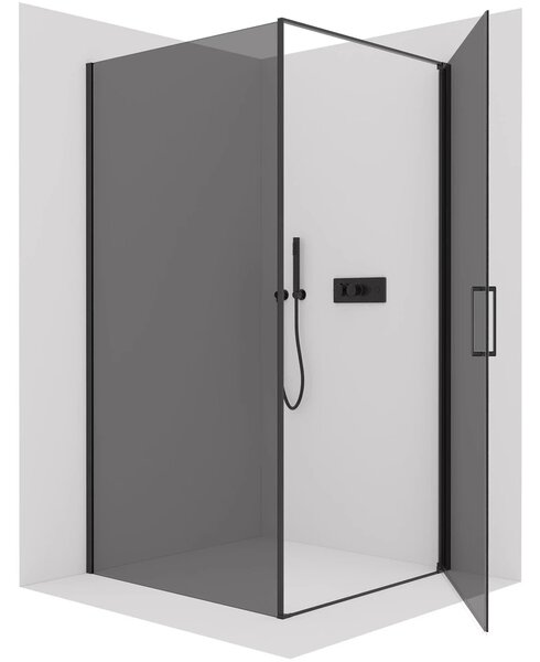 CERANO - Sprchovací kút Porte Ľ/P - 8 mm - čierna matná, grafitové sklo - 80x70x195 cm - otočný