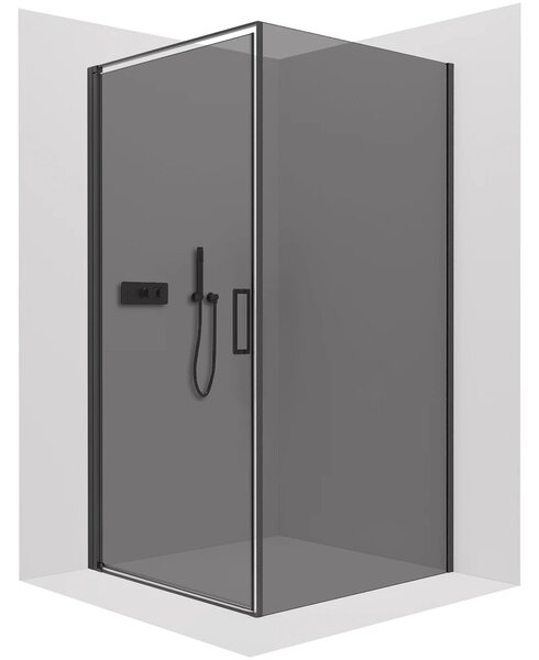 CERANO - Sprchovací kút Porte Ľ/P - 8 mm - čierna matná, grafitové sklo - 80x70x195 cm - otočný