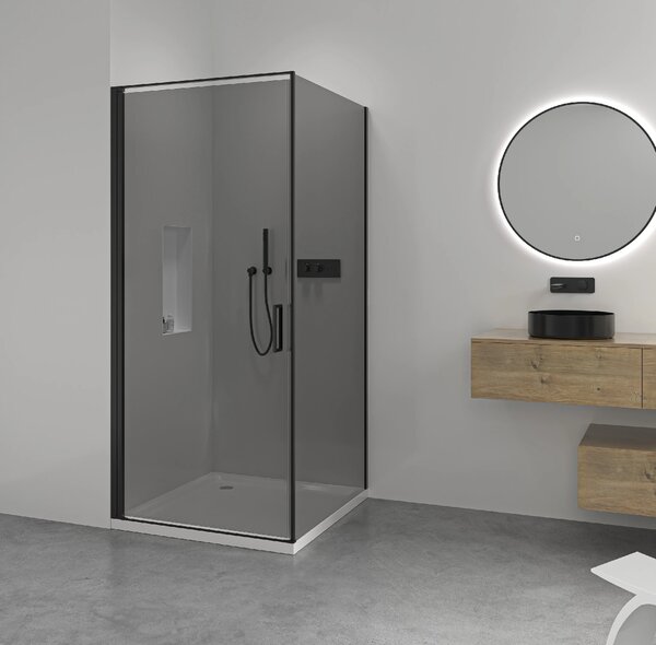 CERANO - Sprchovací kút Porte Ľ/P - 8 mm - čierna matná, grafitové sklo - 80x70x195 cm - otočný