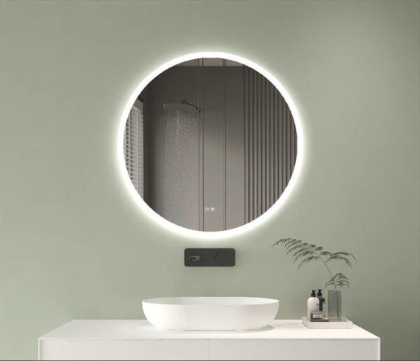 CERANO - Kúpeľňové LED zrkadlo Blanco, akrylátový rám - biela lesklá - Ø 50 cm