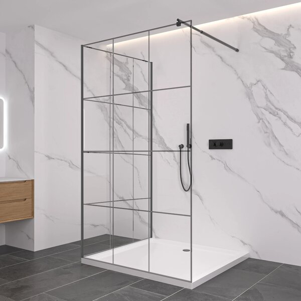 CERANO - Sprchová zástena Walk-in Onyx Corner Round Ľ/P - 8 mm - guľatá vzpera - čierna matná, industriálne sklo - 90x90x200 cm
