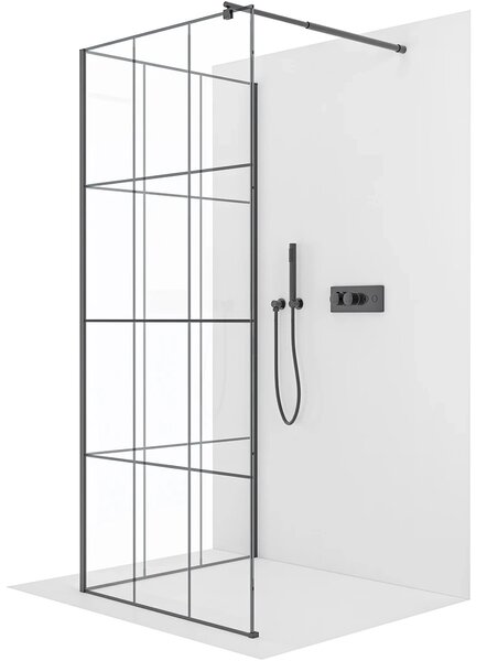 CERANO - Sprchová zástena Walk-in Onyx Corner Round Ľ/P - 8 mm - guľatá vzpera - čierna matná, industriálne sklo - 90x90x200 cm