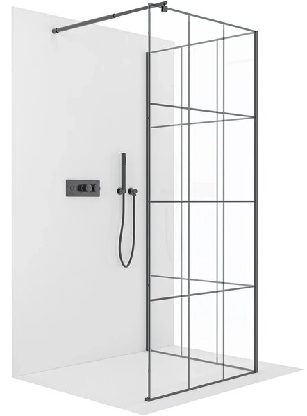 CERANO - Sprchová zástena Walk-in Onyx Corner Round Ľ/P - 8 mm - guľatá vzpera - čierna matná, industriálne sklo - 90x90x200 cm