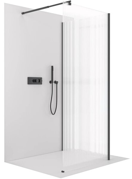 CERANO - Sprchová zástena Walk-in Onyx Corner Round Ľ/P - 8 mm - guľatá vzpera - čierna matná, ryhované sklo - 70x70x200 cm