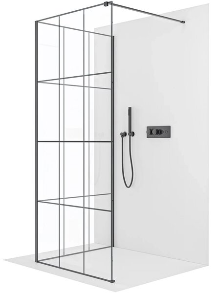 CERANO - Sprchová zástena Walk-in Onyx Corner Cube Ľ/P - 8 mm - hranatá vzpera - čierna matná, industriálne sklo - 100x90x200 cm