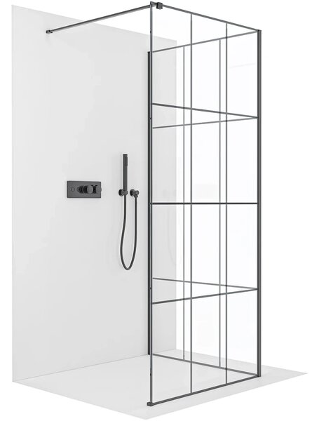 CERANO - Sprchová zástena Walk-in Onyx Corner Cube Ľ/P - 8 mm - hranatá vzpera - čierna matná, industriálne sklo - 100x90x200 cm