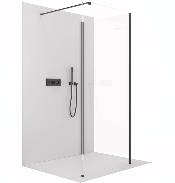 CERANO - Sprchová zástena Walk-in Onyx Corner Cube Ľ/P - 8 mm - hranatá vzpera - čierna matná, transparentné sklo - 50x50x200 cm