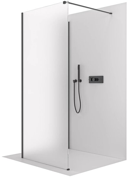 CERANO - Sprchová zástena Walk-in Onyx Corner Cube Ľ/P - 8 mm - hranatá vzpera - čierna matná, mliečne sklo - 60x50x200 cm
