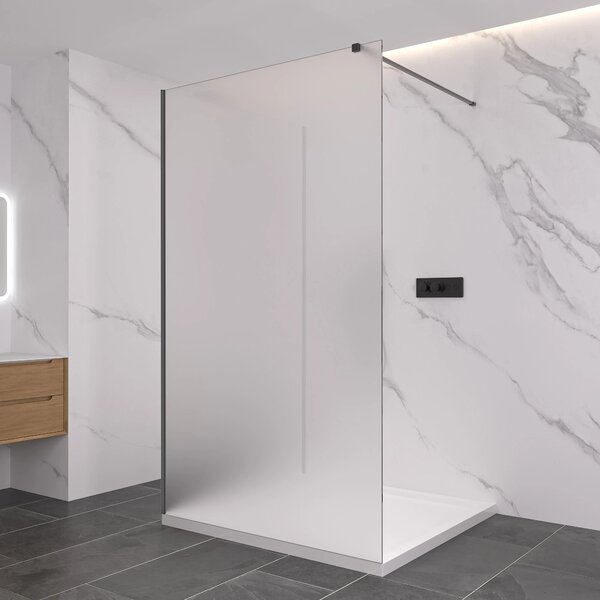 CERANO - Sprchová zástena Walk-in Onyx Corner Cube Ľ/P - 8 mm - hranatá vzpera - čierna matná, mliečne sklo - 60x50x200 cm