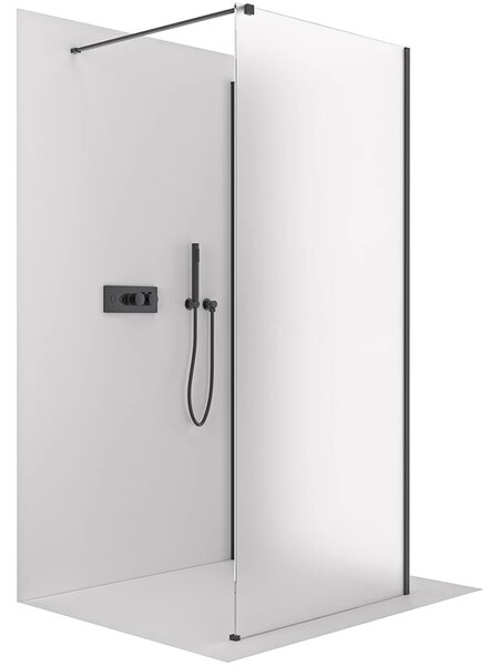 CERANO - Sprchová zástena Walk-in Onyx Corner Cube Ľ/P - 8 mm - hranatá vzpera - čierna matná, mliečne sklo - 60x50x200 cm