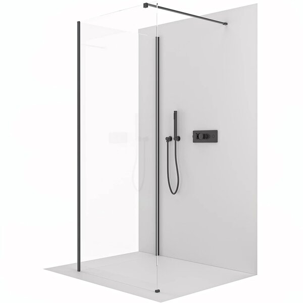 CERANO - Sprchová zástena Walk-in Onyx Corner Cube Ľ/P - 8 mm - hranatá vzpera - čierna matná, transparentné sklo - 50x50x200 cm