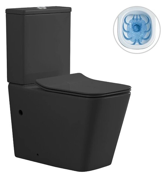 CERANO - WC kombi Bruno, Rimless + Slim / UF sedátko - spodný / zadný odpad - čierna matná - 64x36 cm