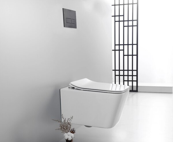 CERANO - WC závesné Forte, Rimless + Slim/UF sedátko - biela lesklá - 51x36 cm
