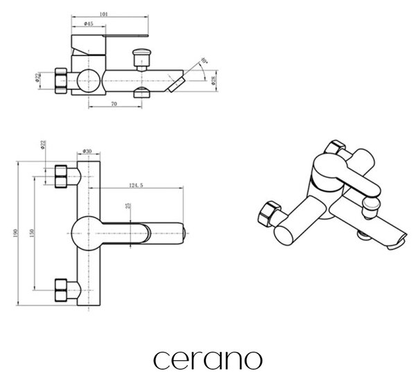 CERANO - Vaňová nástenná batéria Elvona - chróm