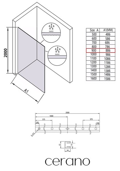 CERANO - Sprchová zástena Walk-in Crystal Ľ/P - 8 mm - bezvzperový systém - čierna matná, industriálne sklo - 90x200 cm