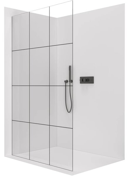 CERANO - Sprchová zástena Walk-in Crystal Ľ/P - 8 mm - bezvzperový systém - čierna matná, industriálne sklo - 90x200 cm