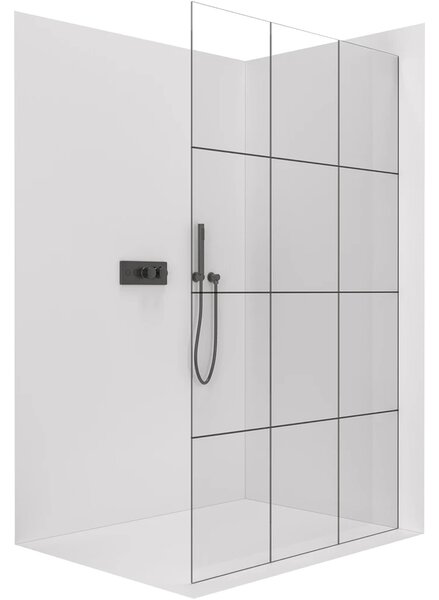 CERANO - Sprchová zástena Walk-in Crystal Ľ/P - 8 mm - bezvzperový systém - čierna matná, industriálne sklo - 90x200 cm