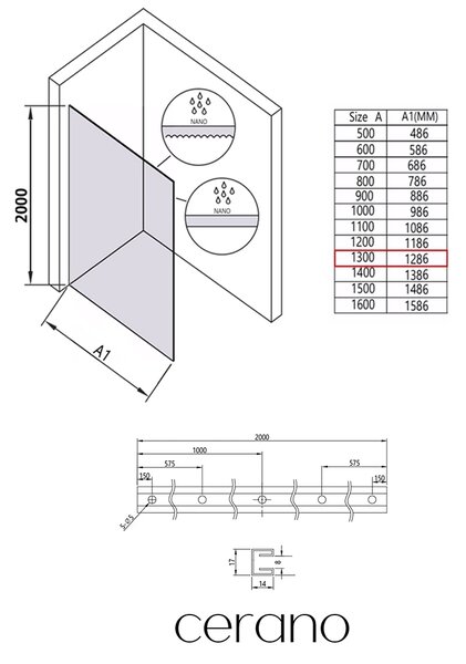 CERANO - Sprchová zástena Walk-in Crystal Ľ/P - 8 mm - bezvzperový systém - čierna matná, industriálne sklo - 130x200 cm
