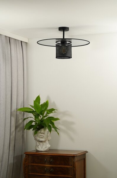 Duolla - Prisadený luster TOKYO RATTAN 1xE27/15W/230V pr. 50 cm čierna/strieborná