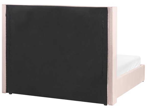 Posteľ s úložným priestorom ružová zamatové čalúnenie 160 x 200 cm prešívané čelo lamelový rošt glamour dizajn