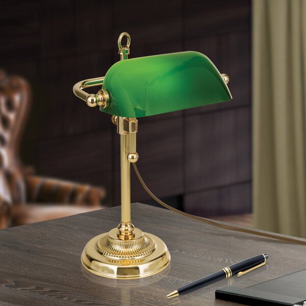 Bankárska lampa Harvard, mosadz/zelená výška 32 cm, Mosadz / zlato, Pracovňa / Kancelária, Mosadz, Vintage, Stolová lampa