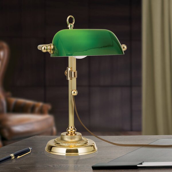Bankárska lampa Harvard, mosadz/zelená výška 32 cm, Mosadz / zlato, Pracovňa / Kancelária, Mosadz, Vintage, Stolová lampa