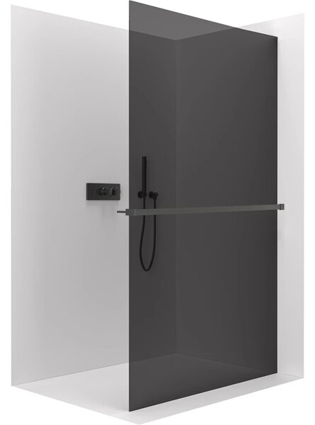 CERANO - Sprchová zástena Walk-in Crystal Ľ/P - 8 mm + polička/držiak na uteráky - bezvzperový systém - čierna matná, grafitové sklo - 50x200 cm
