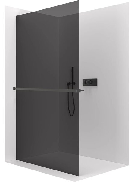 CERANO - Sprchová zástena Walk-in Crystal Ľ/P - 8 mm + polička/držiak na uteráky - bezvzperový systém - čierna matná, grafitové sklo - 50x200 cm
