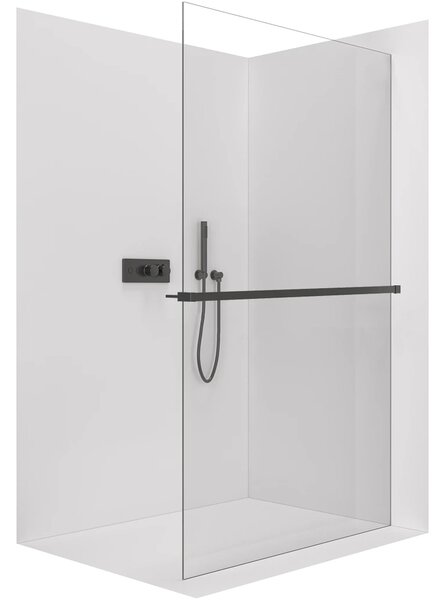 CERANO - Sprchová zástena Walk-in Crystal Ľ/P - 8 mm + polička / držiak na uteráky - bezvzperový systém - čierna matná, transparentné sklo - 60x200 cm