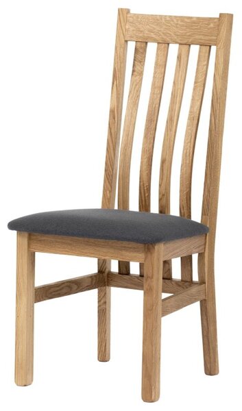 Drevená jedálenská stolička vo farbe dub čalúnená šedou látkou (a-2100 šedá látka)