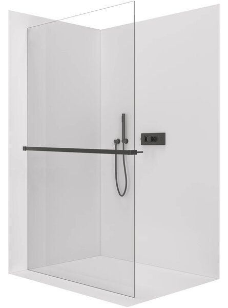 CERANO - Sprchová zástena Walk-in Crystal Ľ/P - 8 mm + polička / držiak na uteráky - bezvzperový systém - čierna matná, transparentné sklo - 60x200 cm