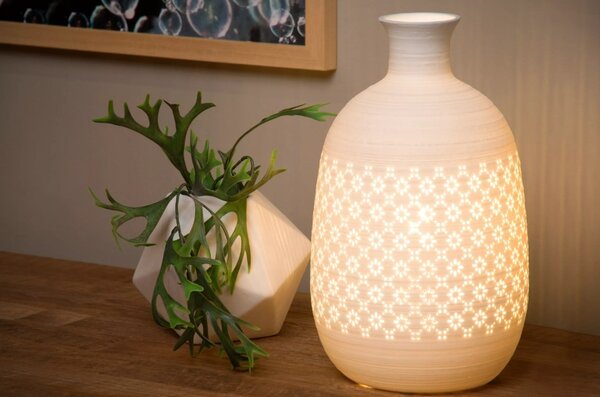 Lucide 13534/26/31 stolná lampička Tiesse 1x40W | E14 - biela, porcelán, vypínač na kábli