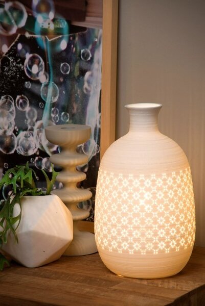 Lucide 13534/26/31 stolná lampička Tiesse 1x40W | E14 - biela, porcelán, vypínač na kábli