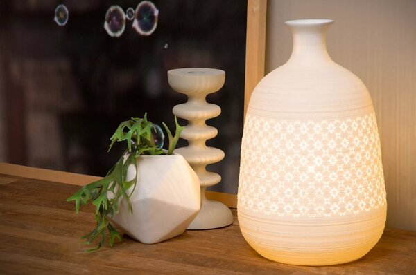 Lucide 13534/30/31 stolná lampička Tiesse 1x40W | E14 - biela, porcelán, vypínač na kábli