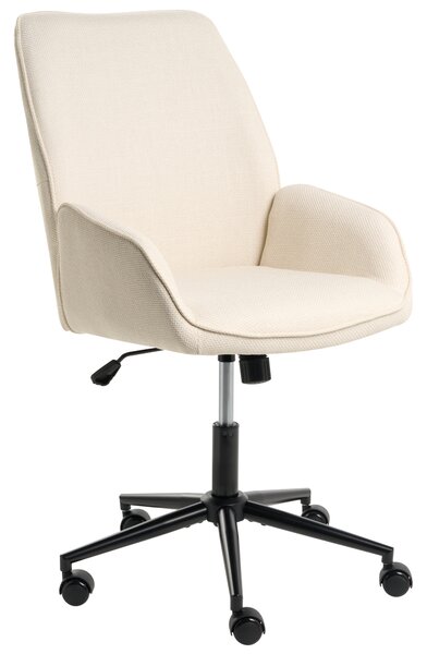 Kancelárska stolička krémová biela umelý ľan látkové čalúnenie otočná nastaviteľná výška moderný štýl kancelária