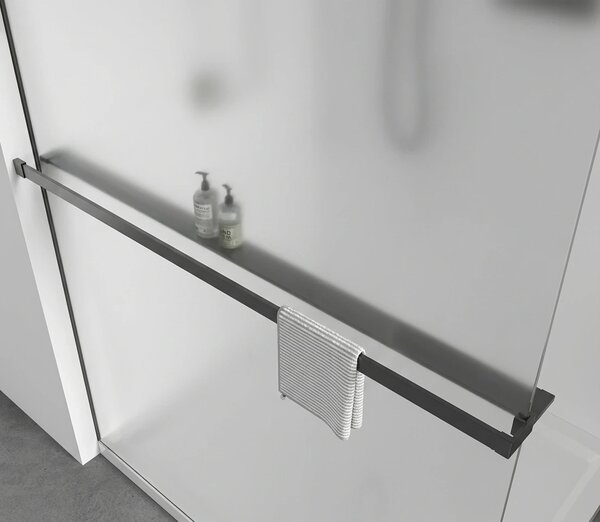 CERANO - Sprchová zástena Walk-in Crystal TL/P - 8 mm - bezvzperový systém + polička/držiak na uteráky - čierna matná, mliečne sklo - 50x50x200 cm