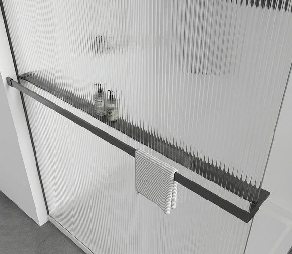 CERANO - Sprchová zástena Walk-in Crystal TL/P - 8 mm - bezvzperový systém + polička/držiak na uteráky - čierna matná, ryhované sklo - 50x50x200 cm