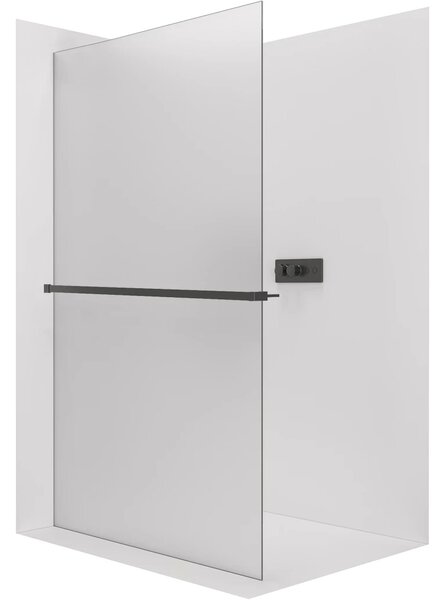 CERANO - Sprchová zástena Walk-in Crystal Ľ/P - 8 mm + polička/držiak na uteráky - bezvzperový systém - čierna matná, mliečne sklo - 50x200 cm