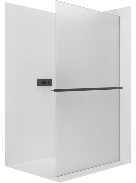 CERANO - Sprchová zástena Walk-in Crystal Ľ/P - 8 mm + polička/držiak na uteráky - bezvzperový systém - čierna matná, mliečne sklo - 50x200 cm