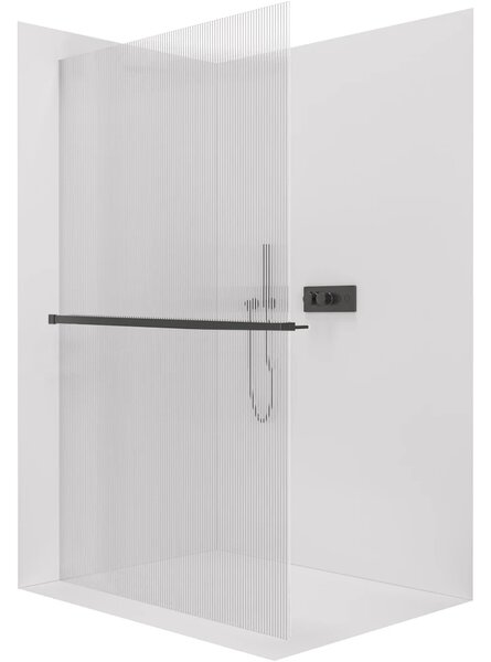 CERANO - Sprchová zástena Walk-in Crystal Ľ/P - 8 mm + polička/držiak na uteráky - bezvzperový systém - čierna matná, ryhované sklo - 50x200 cm