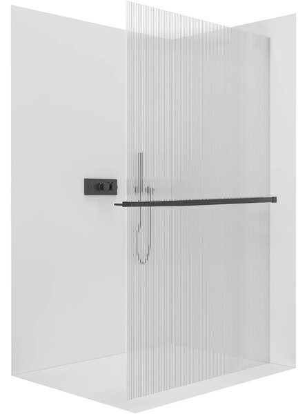 CERANO - Sprchová zástena Walk-in Crystal Ľ/P - 8 mm + polička/držiak na uteráky - bezvzperový systém - čierna matná, ryhované sklo - 50x200 cm