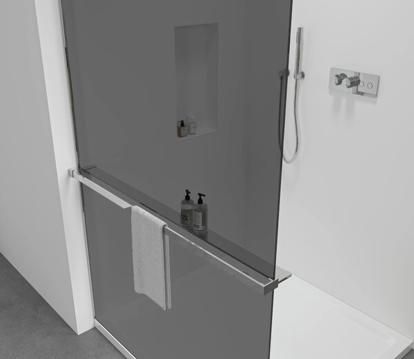 CERANO - Sprchová zástena Walk-in Crystal TL/P - 8 mm - bezvzperový systém + polička/držiak na uteráky - chróm, grafitové sklo - 50x50x200 cm